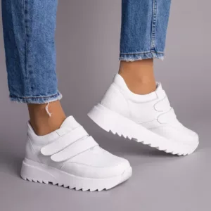 Белые женские кроссовки из кожи на липучках s9407-1 01