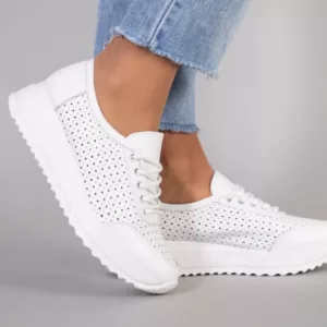 Белые женские кроссовки из натуральной кожи с перфорацией s7412 01